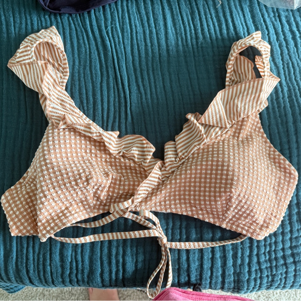 Brown and White Checkered Bikini Top